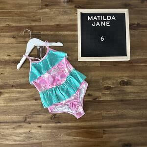 NWT Matilda Jane Enchanted Garden Island Party Pink Green One-Piece Swimsuit 6